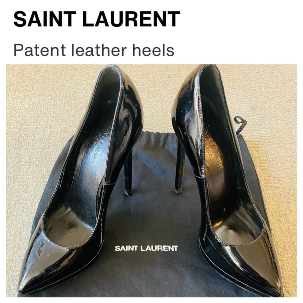 SAINT LAURENT Black Patent Leather Stiletto Platform Heels
